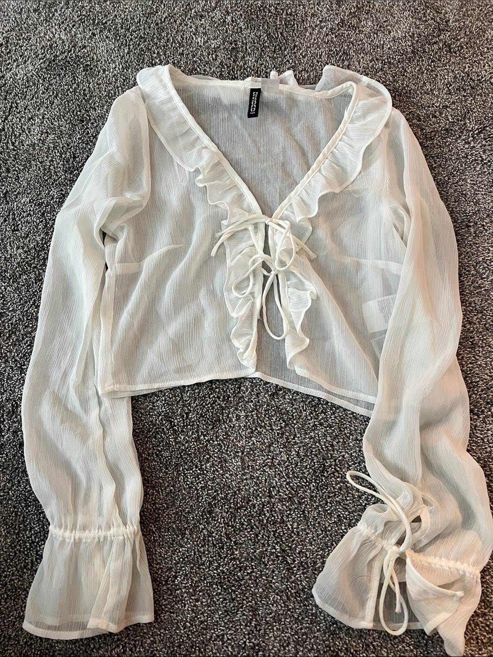 Divided Sheer Ruffle Tie-Front Crop Top - White